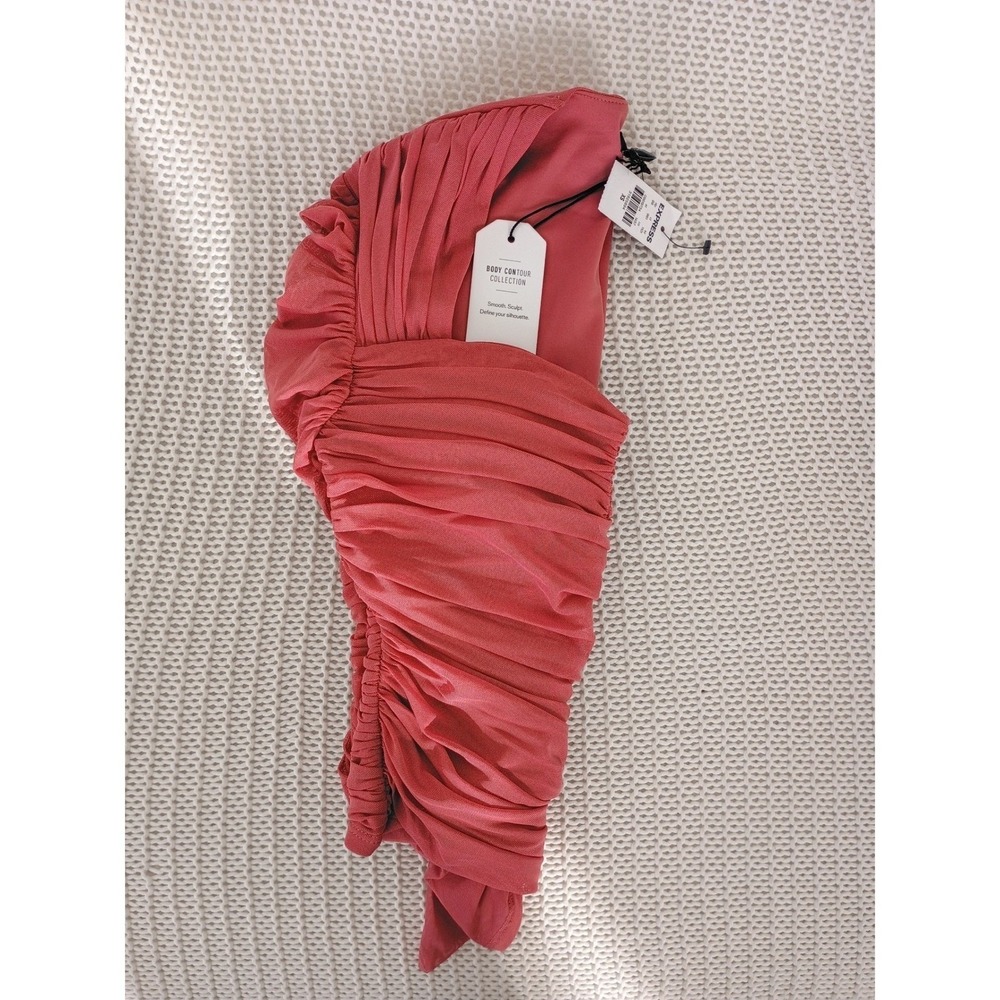 Express Body Contour Ruched Mesh Sweetheart Top Dark Rose Pink XS NWT - Picture 3 of 11